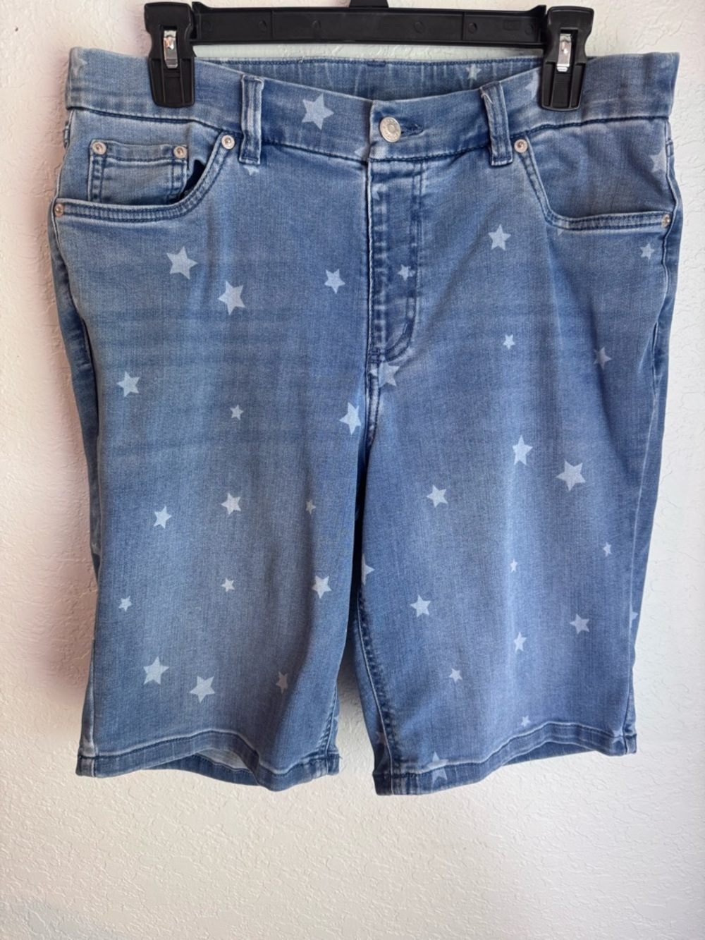 Denim & Co. Star Print Bermuda Denim Shorts